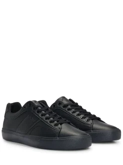 BOSS Black Dark Faux-Leather Trainers With Plain And Grained Textures