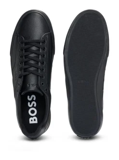 BOSS Black Dark Faux-Leather Trainers With Plain And Grained Textures