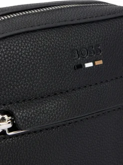 BOSS Black Grained Faux Fur Leather Reporter Bag