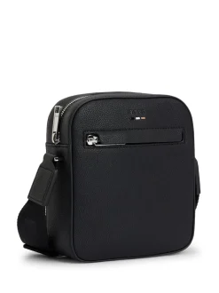 BOSS Black Grained Faux Fur Leather Reporter Bag