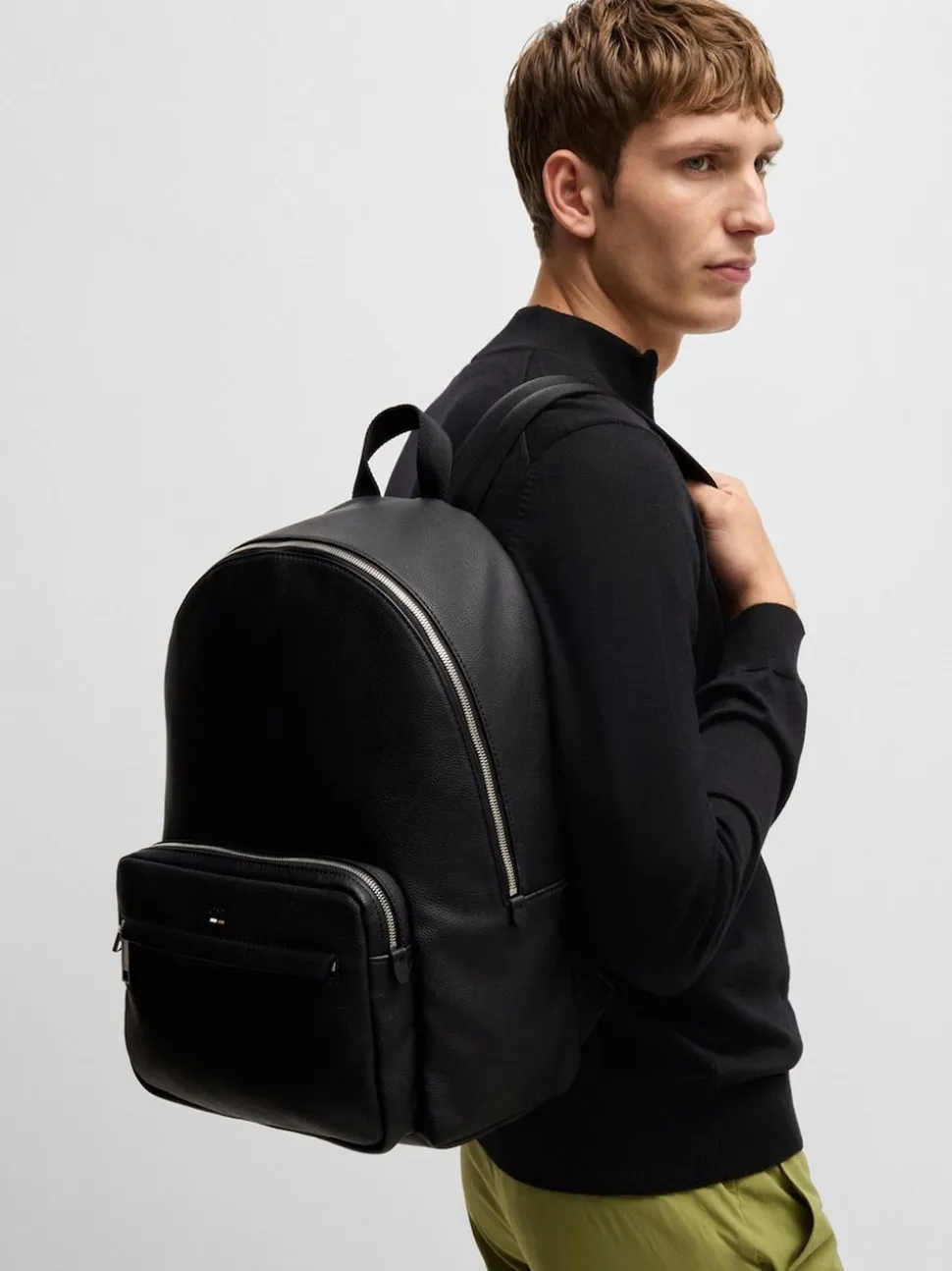 BOSS Black Grained Faux-Leather Backpack