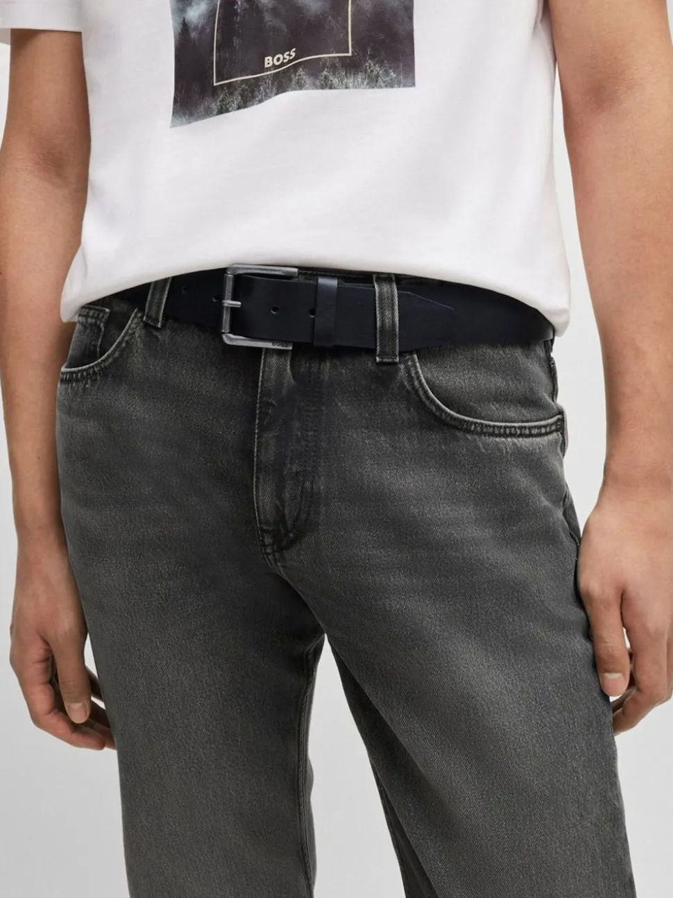 BOSS Black Grey Joris Leather Belt