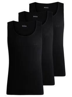 BOSS Black Ribbed 100% Cotton Vest Tops 3 Pack