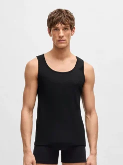 BOSS Black Ribbed 100% Cotton Vest Tops 3 Pack