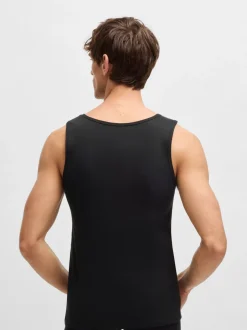 BOSS Black Ribbed 100% Cotton Vest Tops 3 Pack