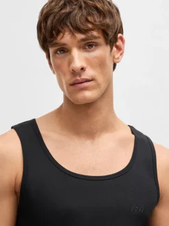 BOSS Black Ribbed 100% Cotton Vest Tops 3 Pack