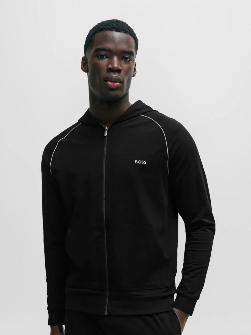 BOSS Black Stretch Cotton Zip-Up Hoodie