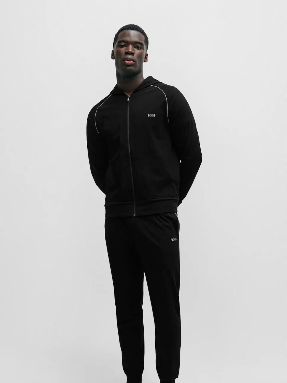 BOSS Black Stretch Cotton Zip-Up Hoodie