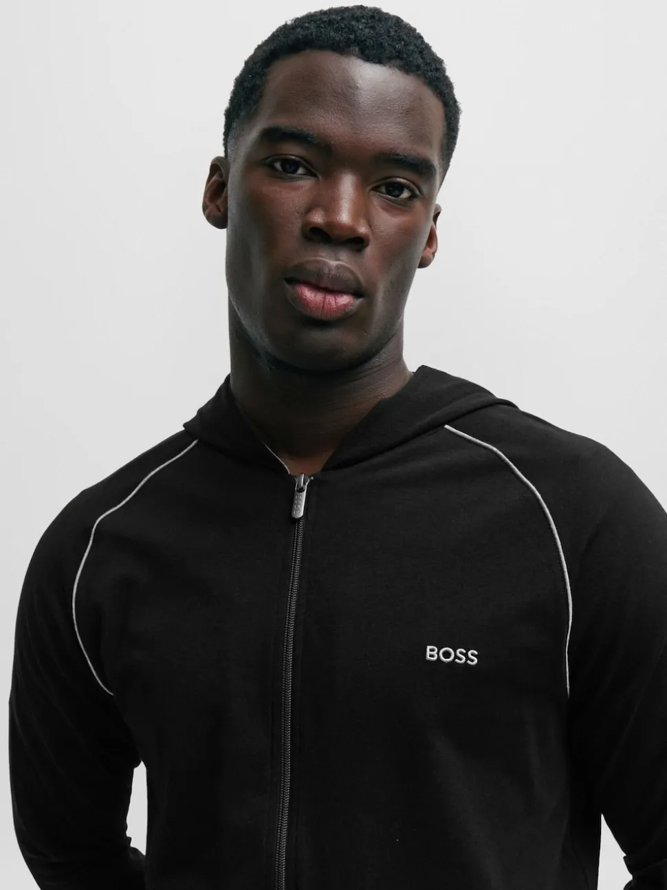 BOSS Black Stretch Cotton Zip-Up Hoodie