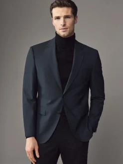 BOSS Blue Grey Regular Fit Cotton Suit Jacket