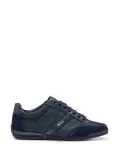 BOSS Blue Mix Materials Trainers With Suede And Faux Leather