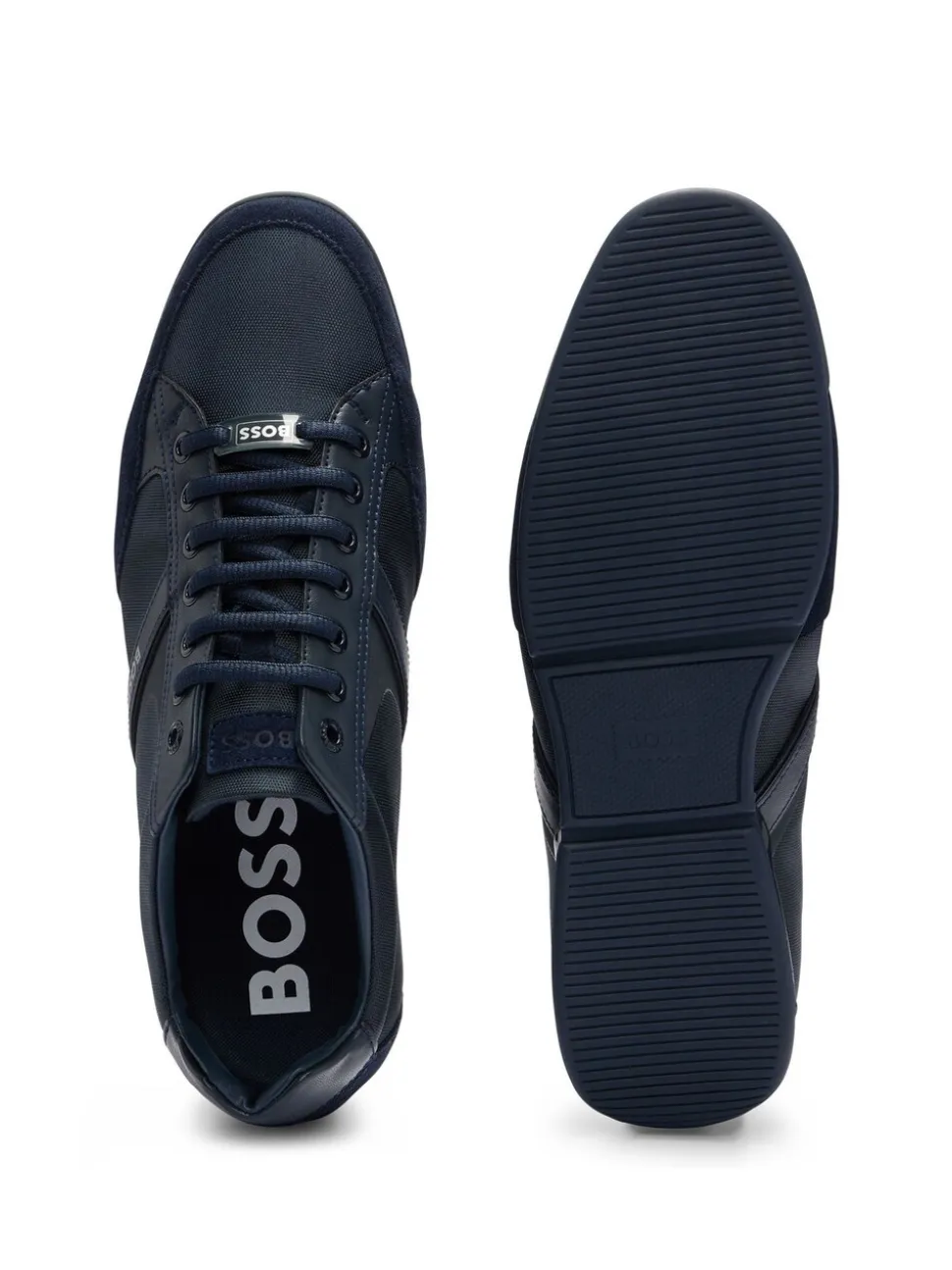 BOSS Blue Mix Materials Trainers With Suede And Faux Leather