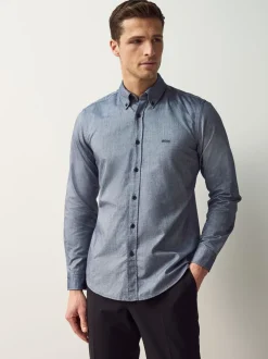 BOSS Blue Regular Fit Button Down Cotton Shirt