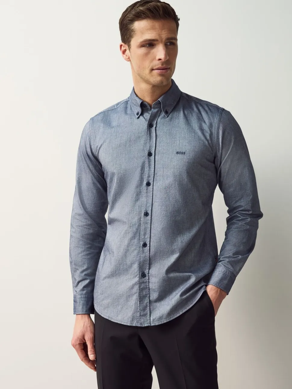 BOSS Blue Regular Fit Button Down Cotton Shirt