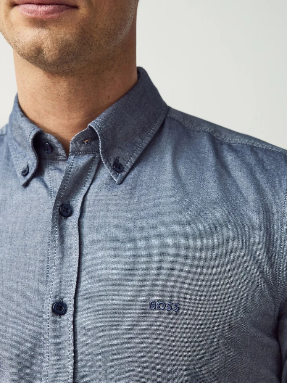 BOSS Blue Regular Fit Button Down Cotton Shirt