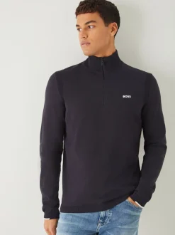 BOSS Blue Regular Fit Ever Quarter Zip Jumper