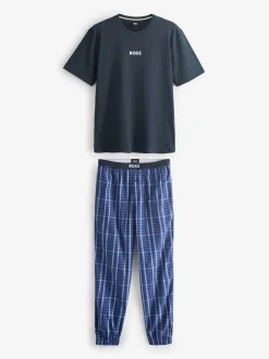 BOSS Blue Regular-Fit Logo Pyjamas Set