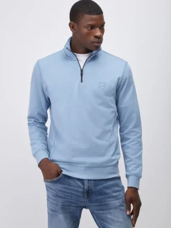 BOSS Blue Zetrust Logo Quarter Zip Sweatshirt