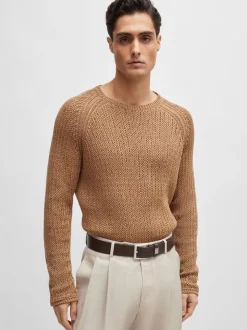 BOSS Brown Brushed Metal Leather Belt