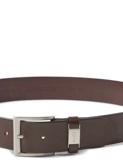 BOSS Brown Brushed Metal Leather Belt