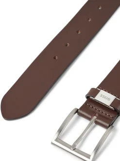 BOSS Brown Brushed Metal Leather Belt