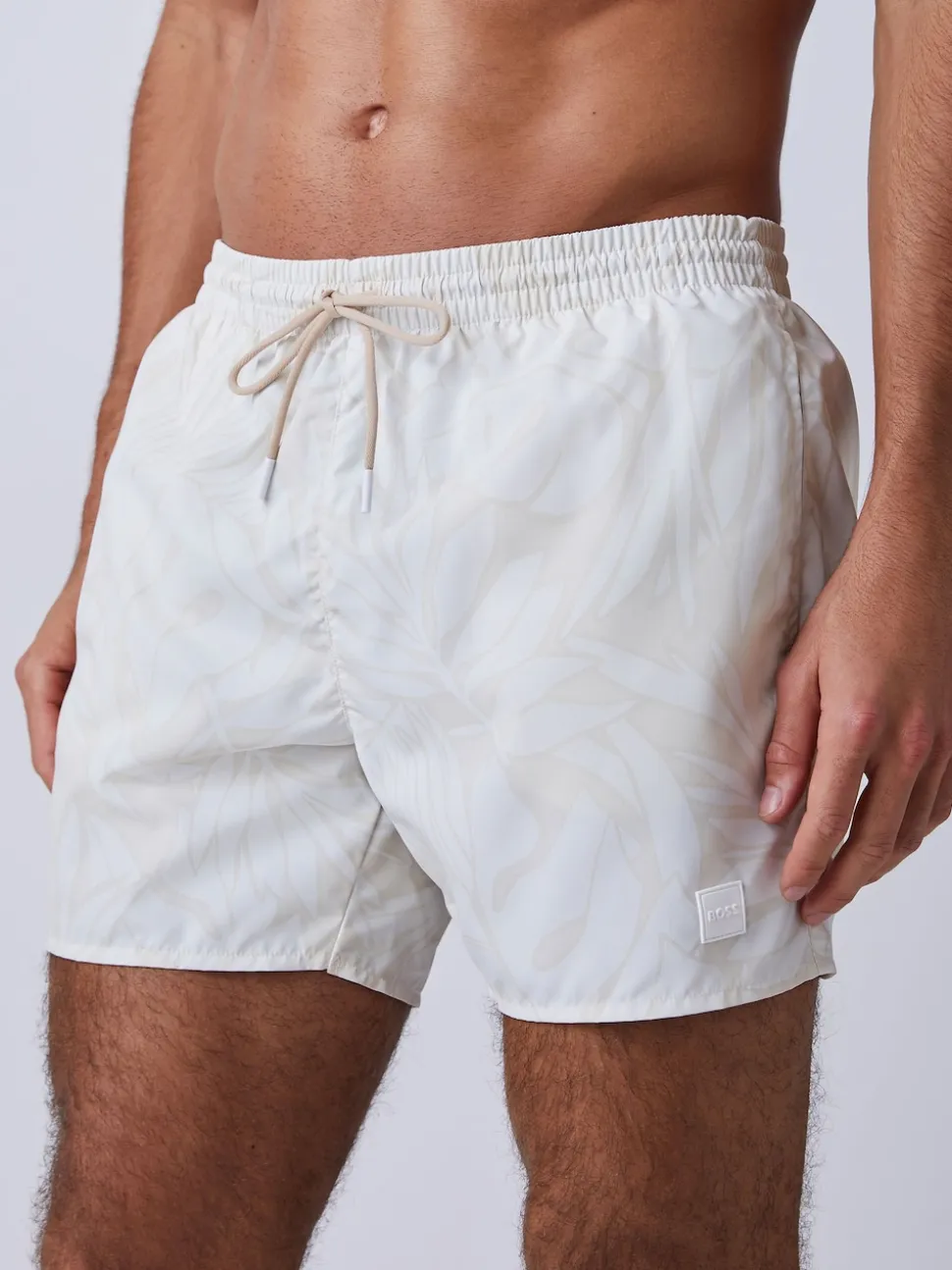 BOSS Cream Piranha Printed Swim Shorts