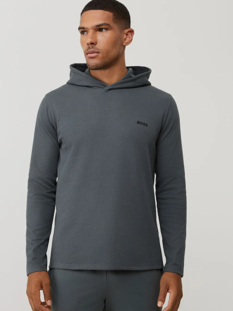 BOSS Green Waffle Long Sleeve Hooded Top