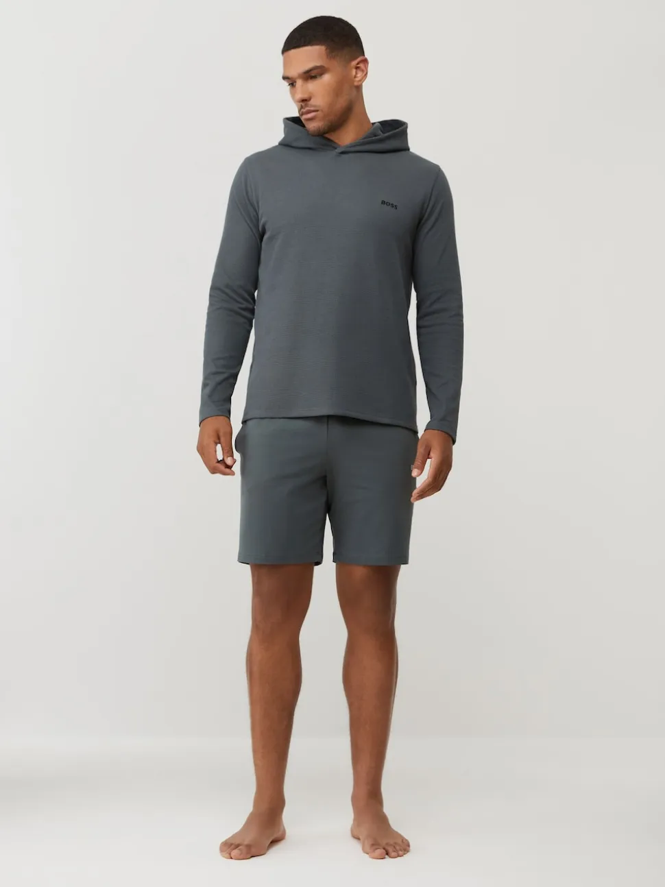 BOSS Green Waffle Long Sleeve Hooded Top