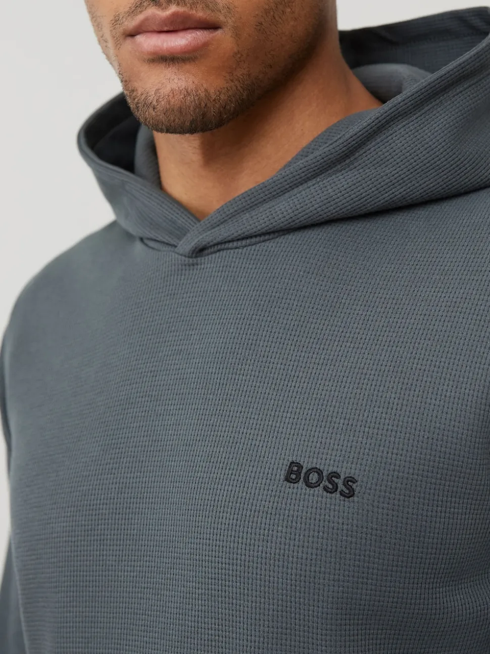 BOSS Green Waffle Long Sleeve Hooded Top