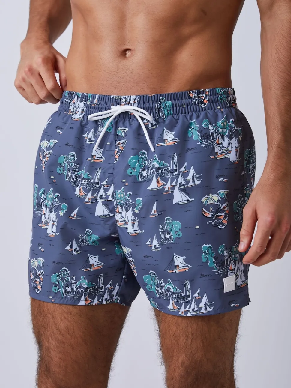 BOSS Grey Piranha Printed Swim Shorts
