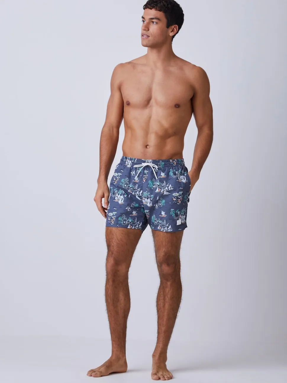 BOSS Grey Piranha Printed Swim Shorts