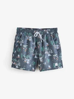 BOSS Grey Piranha Printed Swim Shorts