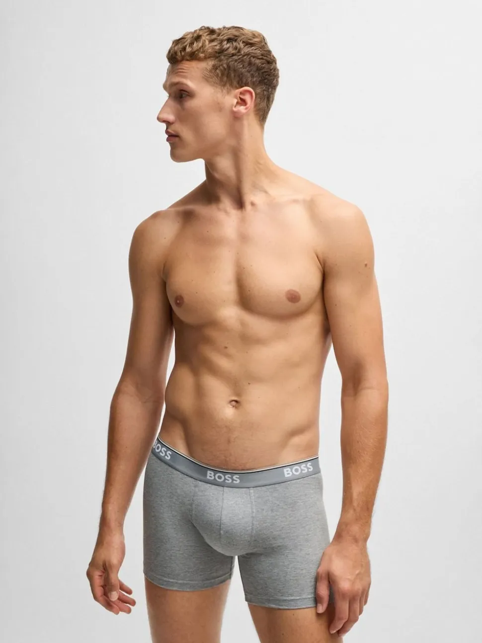 BOSS Grey Power Stretch Cotton 3 Pack Boxers