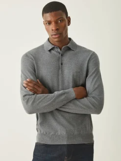 BOSS Grey Regular Fit Bono Long Sleeve Knitted Polo Shirt