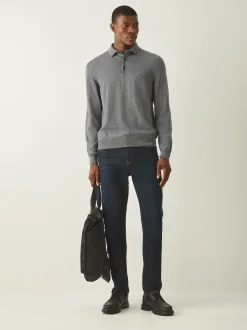 BOSS Grey Regular Fit Bono Long Sleeve Knitted Polo Shirt
