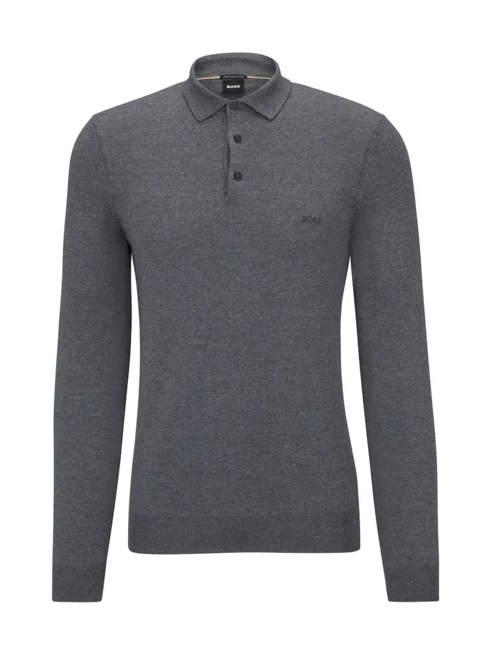 BOSS Grey Regular Fit Bono Long Sleeve Knitted Polo Shirt