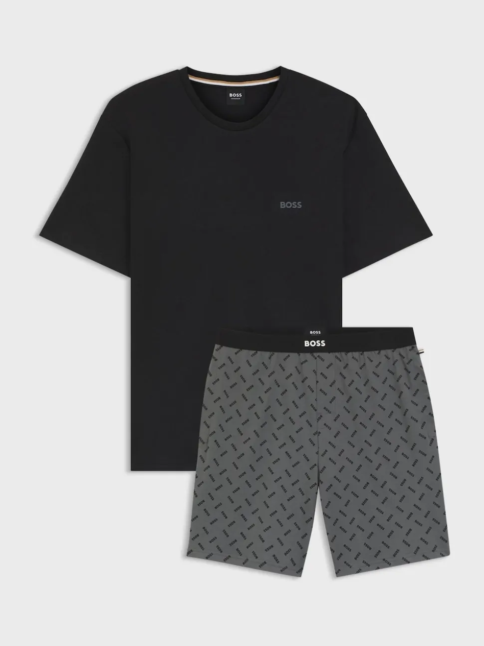 BOSS Grey Regular-Fit Logo Pyjamas Set