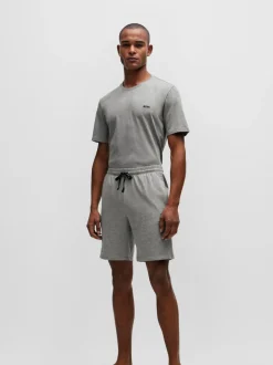 BOSS Grey Regular-Fit Logo Stretch Shorts