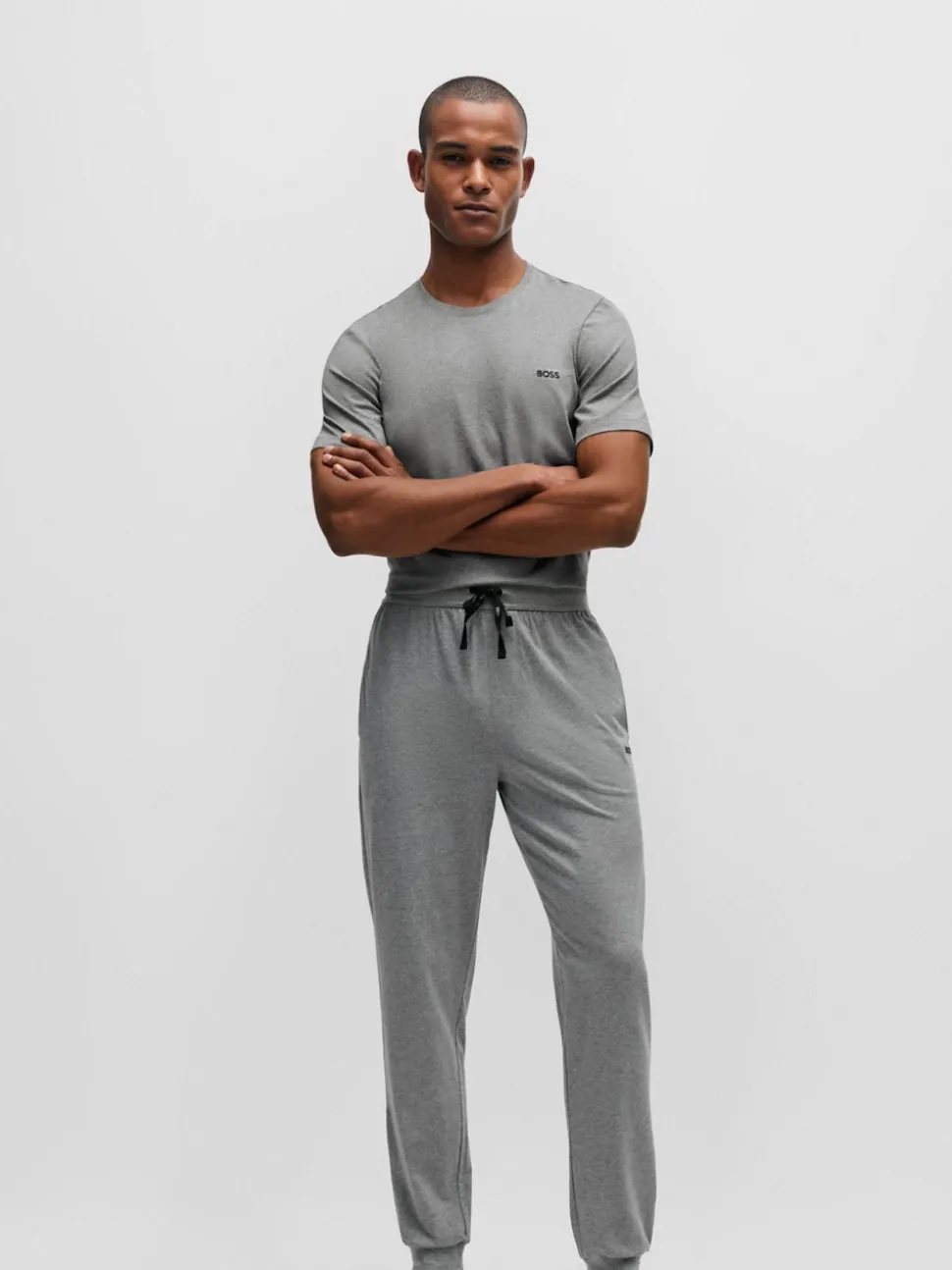 BOSS Light Grey Stretch Cotton Tracksuit Bottoms