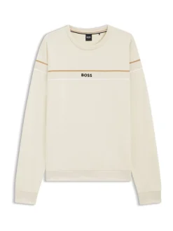 BOSS White Iconic Stripe Detail Logo Sweat Top