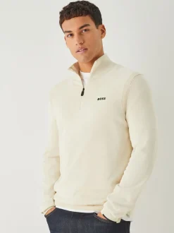 BOSS White Regular Fit Ever Quarter Zip Jumper