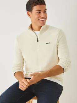 BOSS White Regular Fit Ever Quarter Zip Jumper