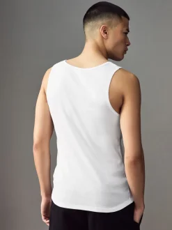 BOSS White Ribbed 100% Cotton Vest Tops 3 Pack