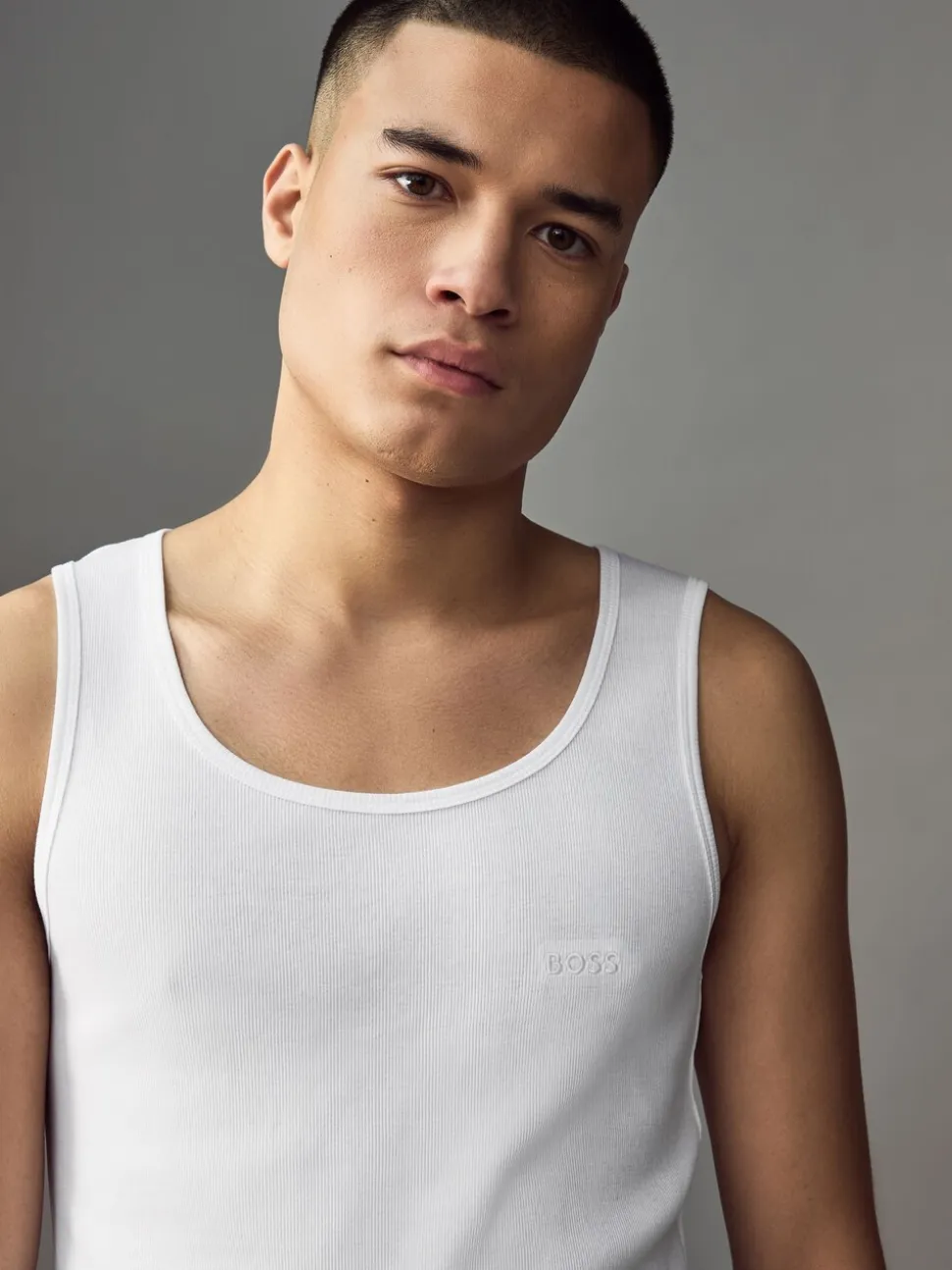 BOSS White Ribbed 100% Cotton Vest Tops 3 Pack