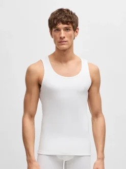 BOSS White Ribbed 100% Cotton Vest Tops 3 Pack