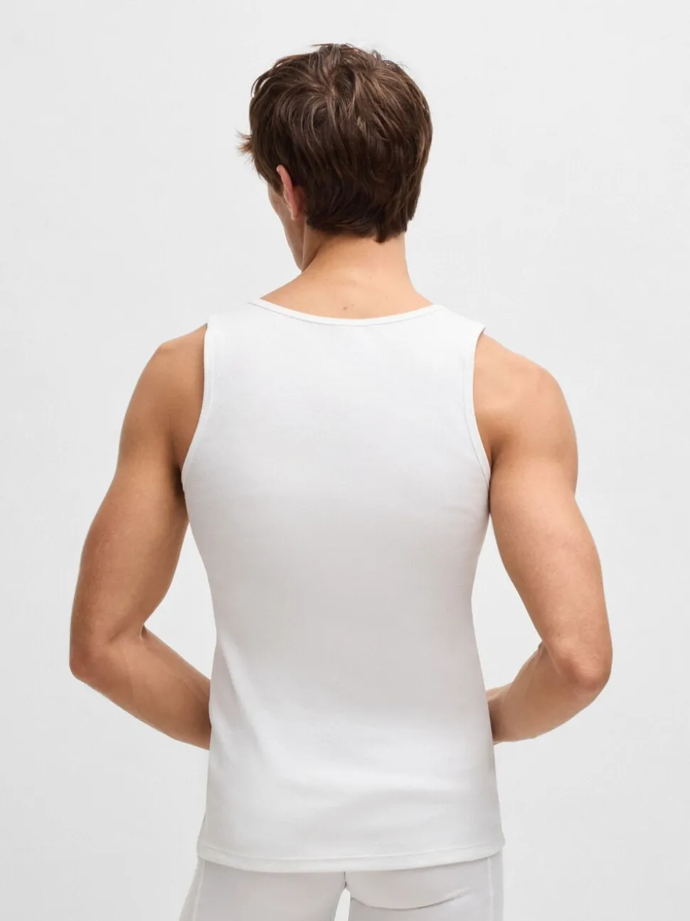 BOSS White Ribbed 100% Cotton Vest Tops 3 Pack