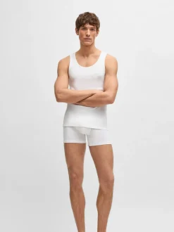 BOSS White Ribbed 100% Cotton Vest Tops 3 Pack