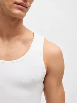 BOSS White Ribbed 100% Cotton Vest Tops 3 Pack