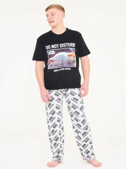 Brand Threads Black Mens Star Wars The Mandolorian 100% Cotton Pyjamas Set