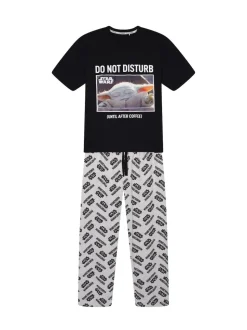 Brand Threads Black Mens Star Wars The Mandolorian 100% Cotton Pyjamas Set